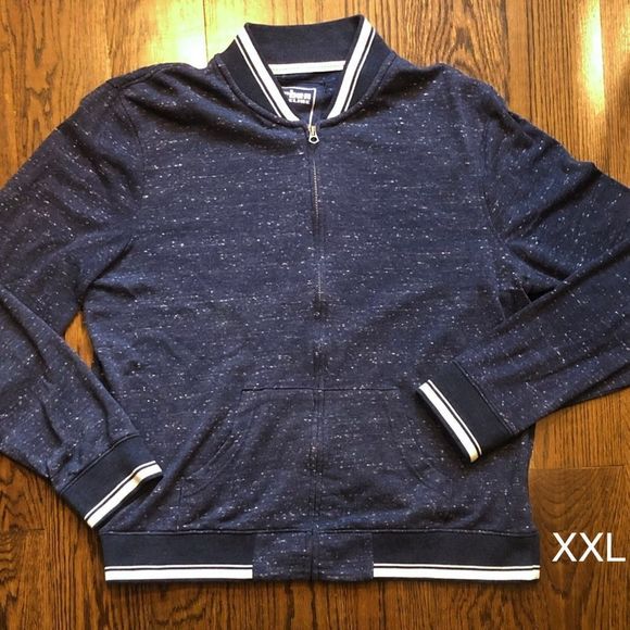 URBAN PIPELINE Mens Blue Speckled Full Zip Jacket Striped Collar Cuff Hem XXL - Picture 6 of 8